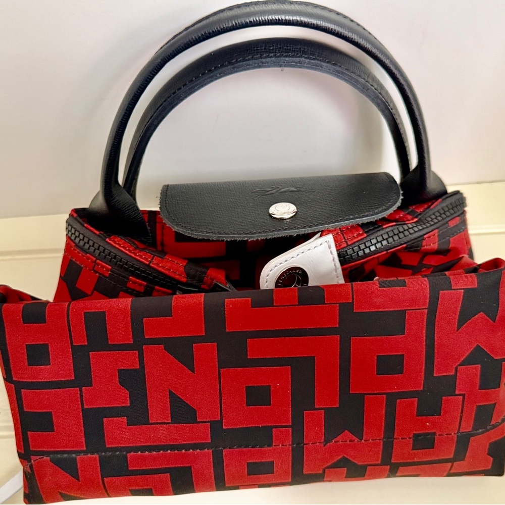 Longchamp Le Pliage Print Red & Black Logo Tote - Picture 8 of 16